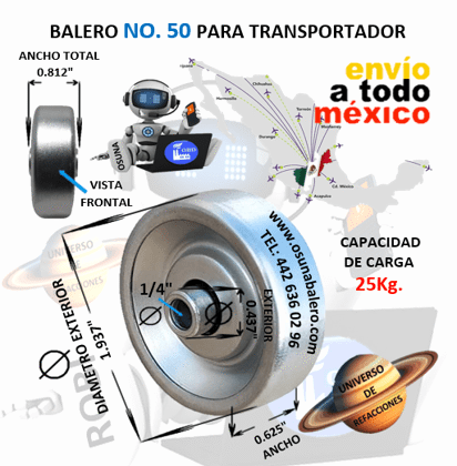 50 RODAMIENTO ECONOMIC PARA TRANSPORTADOR INTERIOR REDONDO 1/4”