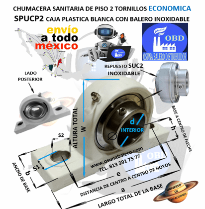 SPUCP205 CHUMACERA ECONÓMICA SANITARIA DE PISO INTERIOR d=25mm h=36.5 mm e=105 mm a=140 mm b=38 mm