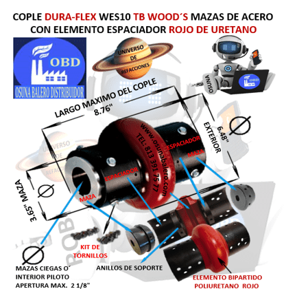 WES10 COPLE CON ELEMENTO ESPACIADOR FLEXIBLE ROJO MARCA TB Wood´s EXTERIOR 6.48” LARGO 8.76”