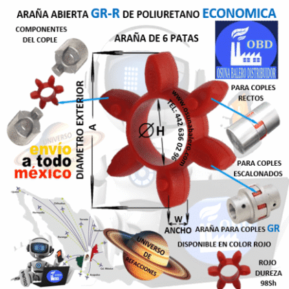 GR-070R  ELEMENTO ROJO 6 PUNTAS CURVAS DE POLIURETANO A=35mm W=14mm