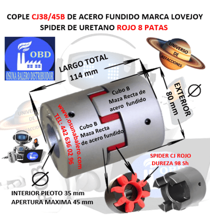 CJ38B COPLE DE ACERO FUNDIDO MAZAS RECTAS LOVEJOY UNIVERSO OSUNA BALERO