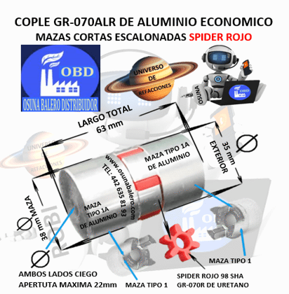GR-070ALR COPLE DE ALUMINIO MAZAS RECTAS ECONOMICO EXTERIOR 35mm LARGO 63mm