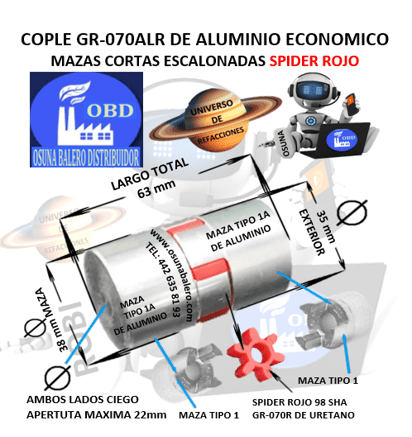 GR-070-ALR COPLE DE ALUMINIO ECONOMICO UNIVERSO DE REFACCIONES OSUNA