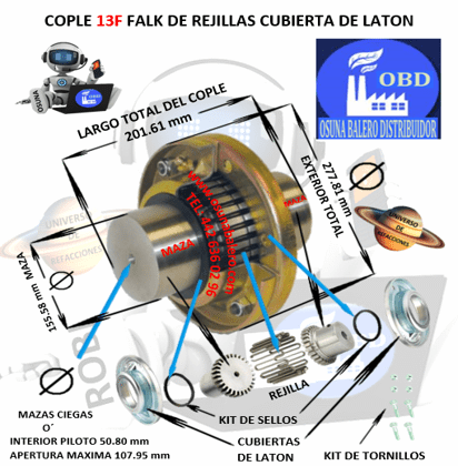 13F COPLE FALK DE REJILLAS CUBIERTA DE LAMINA BARRENO PILOTO EXTERIOR 277.81mm LARGO 201.61mm