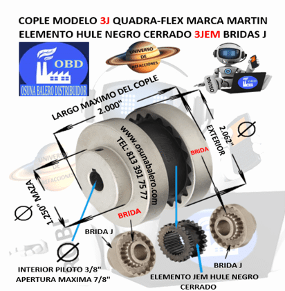 3J COPLE MARTIN FLEXIBLE ASTRIADO QUADRA-FLEX EXTERIOR 2.062" LARGO 2.000"