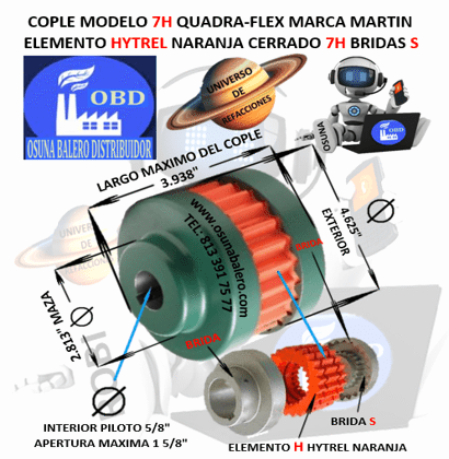 7H COPLE MARTIN QUADRA-FLEX HYTREL NARANJA CERRADO EXTERIOR 4.625” LARGO 3.938”
