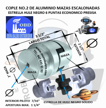 No.2 COPLE ESTRELLA DE ALUMINIO ECONOMICO EXTERIOR 2 1/2” LARGO 3 1/2”