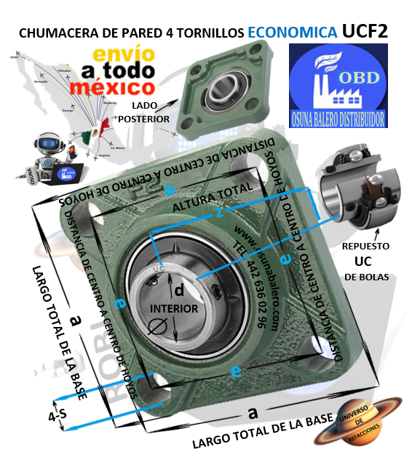 UCF2 CHUMACERA DE PARED 4 TORNILLOS ECONOMICA UNIVERSO DE REFACCIONES INDUSTRIALES OSUNA BALERO