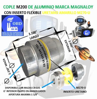 M200-U COPLE MAGNALOY ALUMINIO INSERTO AMARILLO EXTERIOR 2.900" LARGO 3.100"