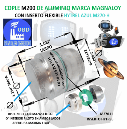 M200-H COPLE MAGNALOY ALUMINIO INSERTO AZUL EXTERIOR 2.900" LARGO 3.100"