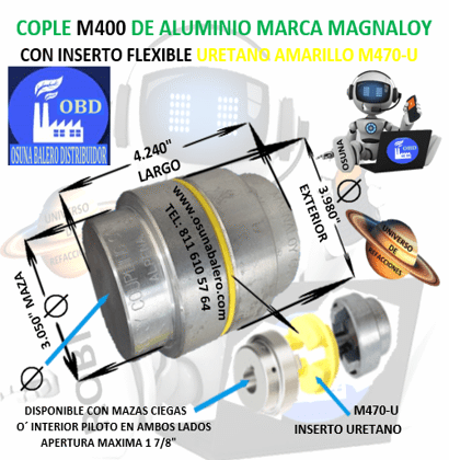 M400-U COPLE MAGNALOY ALUMINIO INSERTO AMARILLO EXTERIOR 3.980” LARGO 4.240”