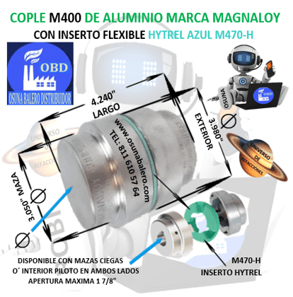M400-H COPLE MAGNALOY ALUMINIO INSERTO AZUL EXTERIOR 3.980” LARGO 4.240”