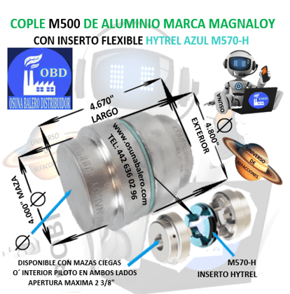 M500-H MAGNALOY COPLE DE ALUMINIO INSERTO AZUL EXTERIOR 4.800” LARGO 4.670"
