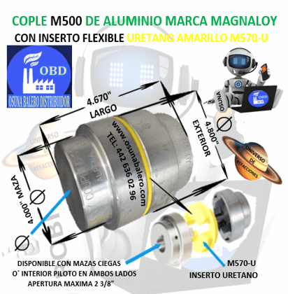 M500-U MAGNALOY COPLE DE ALUMINIO INSERTO AMARILLO EXTERIOR 4.800” LARGO 4.670"
