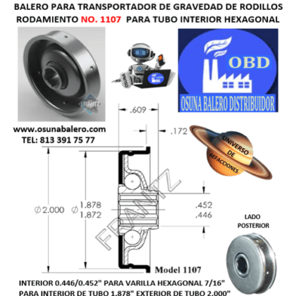 1107 RODAMIENTO FRANTZ INTERIOR HEXAGONAL 7/16” PARA INTERIOR DE TUBO 1.872"