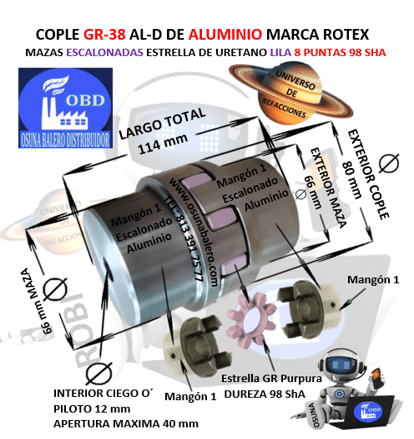 GR-38 AL-D COPLE ROTEX DE ALUMINIO MAZA ESCALONADA UNIVERSO OSUNA BALERO