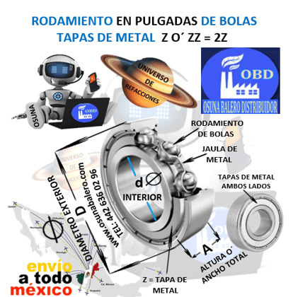 R20-ZZ RODAMIENTO ECONOMICO TAPAS DE METAL d=1 1/4” D=2 1/2” A=1/2”  