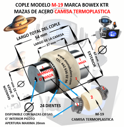 M-19 COPLE BOWEX KTR COMPLETO EXTERIOR 47mm LARGO 54mm