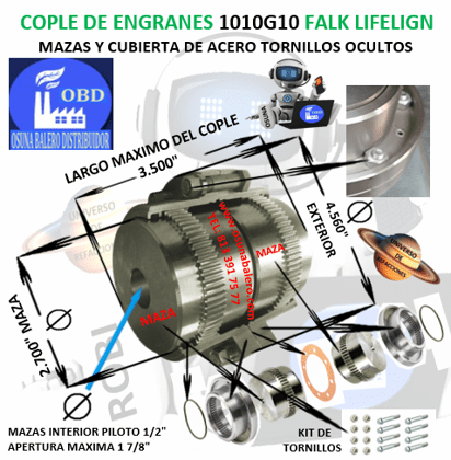 1010G10 COPLE DE ENGRANES FALK LIFELIGN TORNILLOS OCULTOS EXTERIOR 4.560” LARGO 3.500”