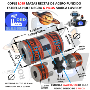 L099 COPLE LOVEJOY TIPO L DE ACERO BARRENO PILOTO 7/16″* EXTERIOR 64.30mm LARGO 72.13mm