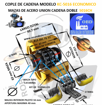 KC 5016 COPLE DE CADENA PASO 50 DE 16 DIENTES EXTERIOR 110mm LARGO 99.7mm