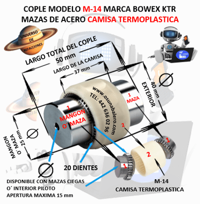M-14 COPLE BOWEX KTR COMPLETO EXTERIOR 40mm LARGO 50mm