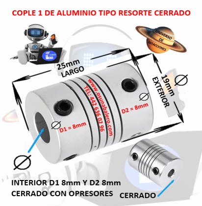 COP1ACNC19X25/8/8 Cople Flexible De Aluminio Tipo Resorte EXTERIOR 19mm LARGO 25mm