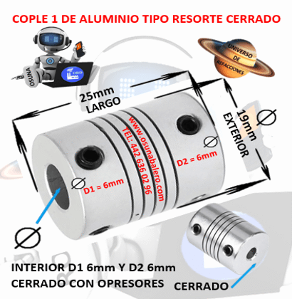 COP1ACNC19X25/6/6 Cople Flexible De Aluminio Tipo Resorte EXTERIOR 19mm LARGO 25mm