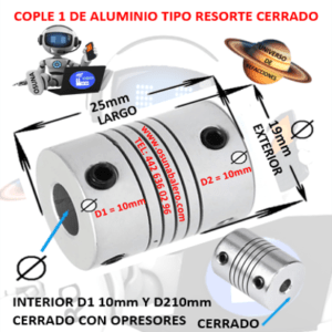 COP1ACNC19X25/10/10 Cople Flexible De Aluminio Tipo Resorte EXTERIOR 19mm LARGO 25mm