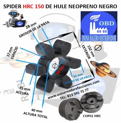 HRC 150 SPIDER ECONOMIC HULE NEOPRENO NEGRO EXTERIOR 132mm ALTURA 40mm