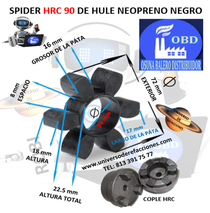 HRC 90 SPIDER ECONOMIC HULE NEOPRENO NEGRO EXTERIOR 72mm ALTURA 22.5mm