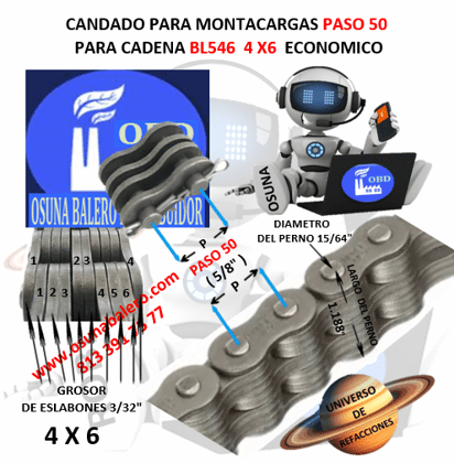 CA-BL546 CANDADO PARA CADENA DE MONTACARGAS PASO 50  4 X 6 ECONOMICO