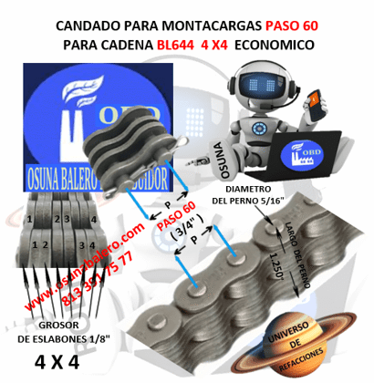 CA-BL644 CANDADO PARA CADENA DE MONTACARGAS PASO 60  4 X 4 ECONOMICO