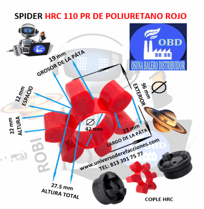 HRC 110 PR SPIDER ECONOMIC POLIURETANO ROJO EXTERIOR 96mm ALTURA 27.5mm