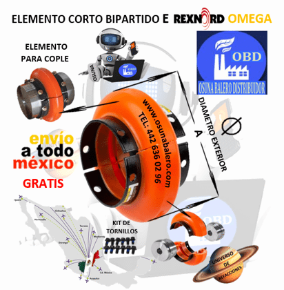 E40 ELEMENTO REXNORD 7300040 PARA COPLE OMEGA ELASTOMERICO NARANJA EXTERIOR A= 9.500”