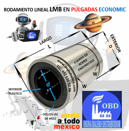 LMB04UU RODAMIENTO ECONOMIC BUJE LINEAL INTERIOR d=1/4" EXTERIOR D=1/2" LARGO L=3/4”