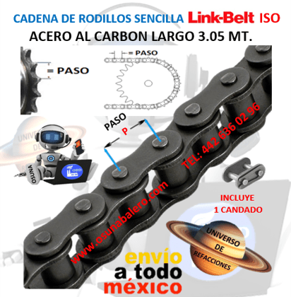 R20B-1 CAJA DE CADENA LINK-BELT PASO 31.750mm ( 1.250” 1 1/4” ) LARGO 3.05MT. ( 10FT )