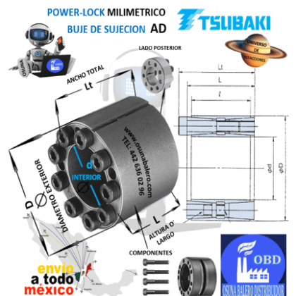 PL050X080 AD POWER-LOCK TSUBAKI INTERIOR d:50mm EXTERIOR D:80mm LARGO L:64mm ANCHO Lt:72mm