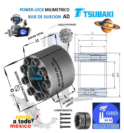 PL050X080 AD POWER-LOCK TSUBAKI INTERIOR d:50mm EXTERIOR D:80mm LARGO L:64mm ANCHO Lt:72mm