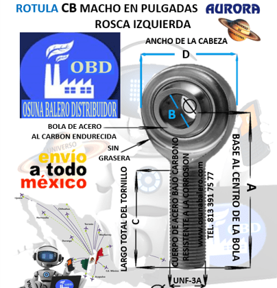 CB-10 ROTULA AURORA MACHO B=5/8″ UNF-3A =ROSCA 5/8-18 IZQUIERDA