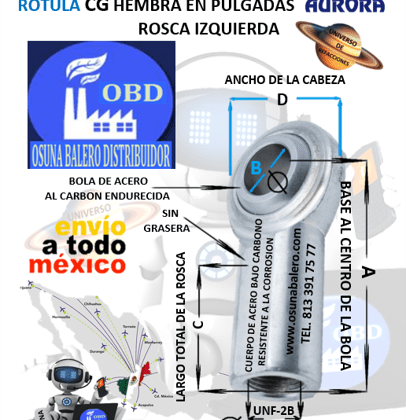 CG-10 ROTULA AURORA HEMBRA B=5/8″ UNF-2B =ROSCA 5/8-18 IZQUIEDA
