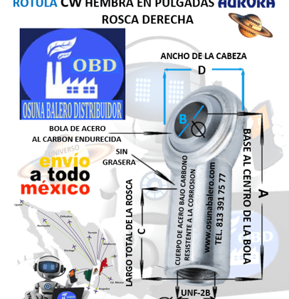 CW-10 ROTULA AURORA HEMBRA B=5/8″ UNF-2B =ROSCA 5/8-18 DERECHA