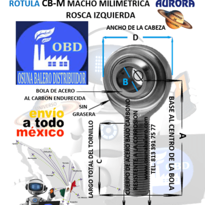 CB-M10 ROTULA AURORA MILIMETRICA MACHO B=10mm ROSCA M10 X 1.5 IZQUIERDA