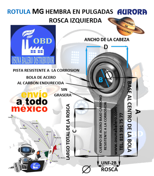 MG-10 ROTULA AURORA HEMBRA B=5/8″ UNF-2B =ROSCA 5/8-18 IZQUIEDA