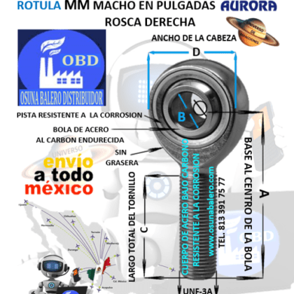 MM-10 ROTULA AURORA MACHO B=5/8″ UNF-3A=ROSCA 5/8-18 DERECHA