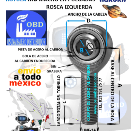 MB-16 ROTULA AURORA MACHO B=1″ UNF-3A =ROSCA 1 1/4-12 IZQUIERDA
