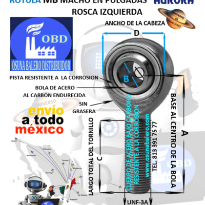 MB-10 ROTULA AURORA MACHO B=5/8″ UNF-3A =ROSCA 5/8-18 IZQUIERDA