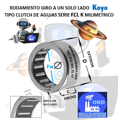 FCL-10-K CLUTCH KOYO FRENO DE CONTRAVUELTA DE AGUJAS INTERIOR Fw=10mm EXTERIOR D=14mm ANCHO C=12mm