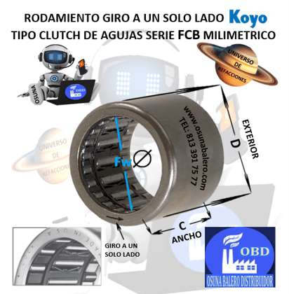FCB-10 CLUTCH KOYO FRENO DE CONTRAVUELTA DE AGUJAS INTERIOR Fw=10mm EXTERIOR D=16mm ANCHO C=20mm
