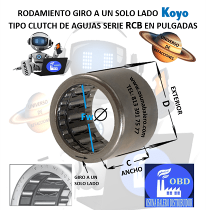RCB-061014 CLUTCH KOYO FRENO DE CONTRAVUELTA DE AGUJAS EN PULGADAS INTERIOR Fw=3/8” EXTERIOR D=5/8” ANCHO C=7/8"
